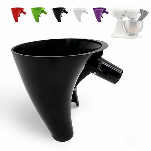 Flour Funnel for Kitchen Aid 5 Qt Tilt-Head Mixer, Easy Pour No-Mess Attachment for Flour, Sugar, and Egg Liquid, Food-Grade Plastic Baking Accessory Compatible with KSM150 (Black)