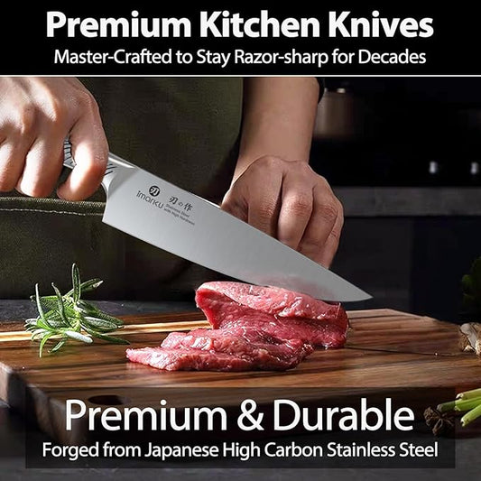 imarku Knife Set, 14 Piece Premium Japanese High-Carbon Stainless Steel Knife Block Set, Ultra-Sharp Kitchen Knife Set with Sharpener, Ideal Home Cooking Gift for Men