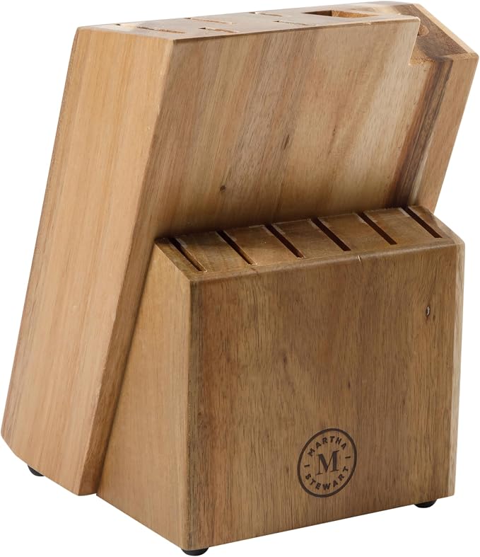 Martha Stewart Greeley Forged High Carbon Stainless Steel 14 Piece Knife Block Set, Navy Blue Kitchen Knife Set with Acacia Wood Block, Chef Knife, Bread Knife, Steak Knives