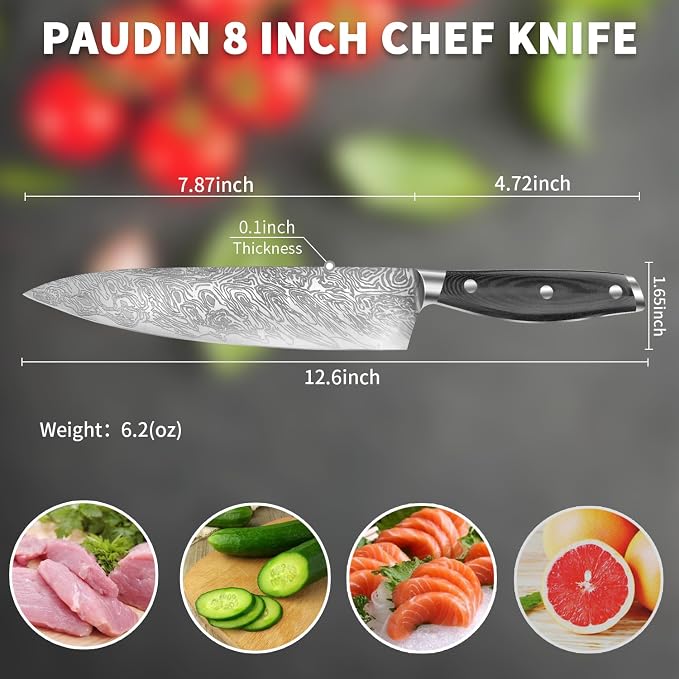 Chef Knife,Super Sharp Professional Kitchen Knife,Ultimate 8 Inch Chef's Knife with Ergonomic Handle, Gift Box for Family & Restaurant (silver)