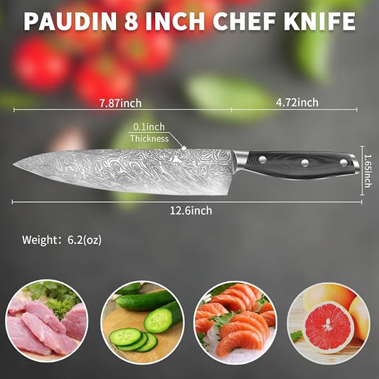 Chef Knife,Super Sharp Professional Kitchen Knife,Ultimate 8 Inch Chef's Knife with Ergonomic Handle, Gift Box for Family & Restaurant (silver)