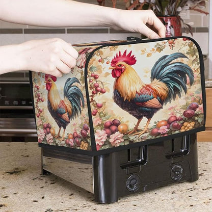 Rooster Animal Toaster Cover 4 Slice Wide Slot Washable Toaster Covers | Flower Art Dust and Fingerprint Protection Bread Maker Covers for Kitchen Accessories Decor Bakeware Women Gift