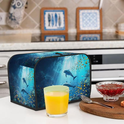 Deep Sea Animal Fish Toaster Cover 4 Slice Wide Slot Washable Kitchen Appliance Covers Fingerprint Bread Machine Dust Cover Small Toaster Oven Accessories Covers Bread Maker Bag Women Gift
