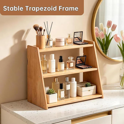 100% Solid Rubber Wood Spice Rack, 3 Tier Freestanding & Wall Mounted Kitchen Countertop Organizer, Trinket Shelf, Tiered Display Stand for Spices, Makeup, Collectibles & Home Decor
