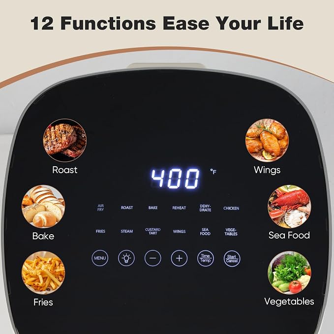 OLIXIS Air Fryer 6 Quart with Window Square Air Fryer 12-in-1 Air Fry, Roast, Reheat, Dehydrate, Bake, Steam, Fries, Custard, Chicken, Wings, Sea Food, Vegetabels,400F, Black