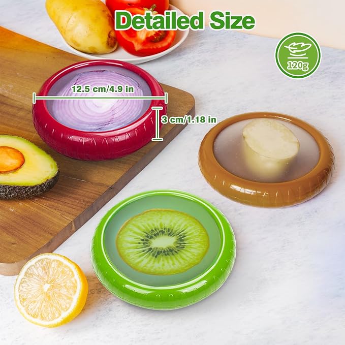 Reusable Avocado Saver and Onions Storage,4PCS Silicone Fruit and Veggie Savers,Stretch Fresh Pods Storage Box Set for Fridge,Ideal for Avocados, Tomatoes, Apples, Lemons,Potatoes, Garlic