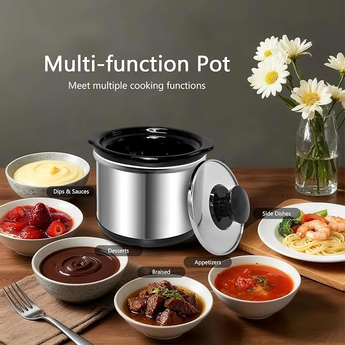Mini Slow Cooker, 0.65 Qt Capacity small slow cooker, Ceramic Pot, Nutrient Loss Reduction, For Sauces, Stews & Dips, Round (Willow blue)