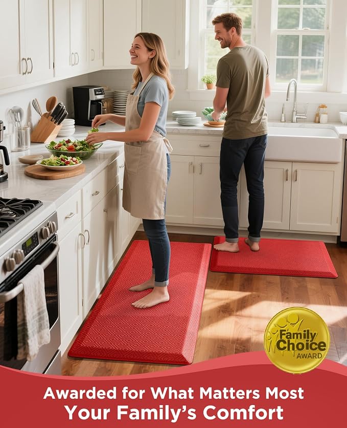 Ophanie Kitchen mats for Floor, 3/4 inch Thick, Kitchen Rugs, 20''x39'' Anti Fatigue Standing Cushioned Mat, Waterproof,Comfort Ergonomic mat for Office, Home, Sink, Red Non-Slip Bottom