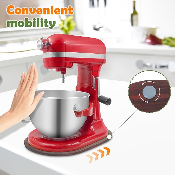 Mixer Slider for Kitchen Aid 5-8 Qt Bowl Lift Stand Mixer, Kitchen Appliance sliding mat Countertop Storage Attachments, Mixer Accessories Sliding Tray Moving Board for Kitchen Aid (Brown)