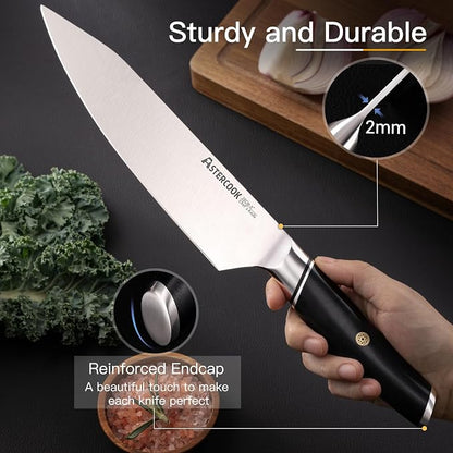 Astercook Chef Knife, 8 Inch Professional Kitchen Chef Knife, German High Carbon Stainless Steel Ultra Sharp Knife, Chefs Knives with Ergonomic Handle and Gift Box (ABS Handle), Mothers Day Gifts