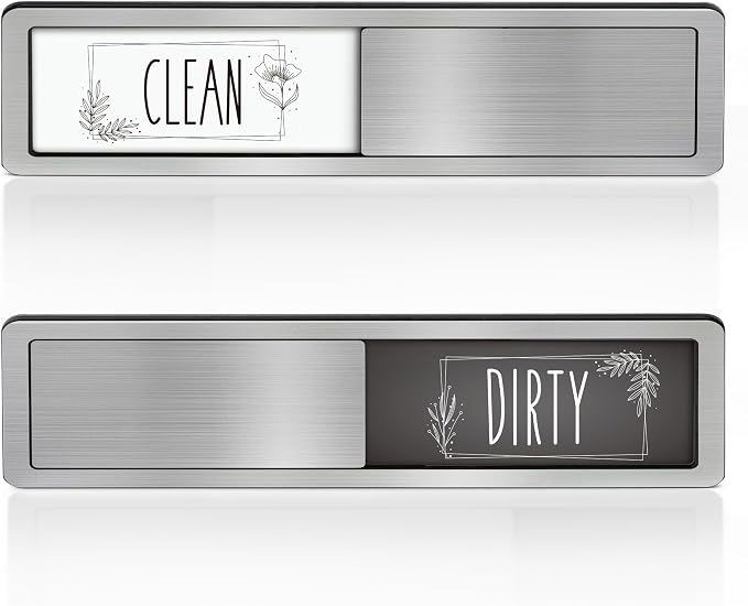 Dishwasher Magnet Clean Dirty Sign - Stainless Steel Dishwasher Magnetic Sign - Clean & Dirty Dishwasher Slider Easy to Indicator - Kitchen Gadgets