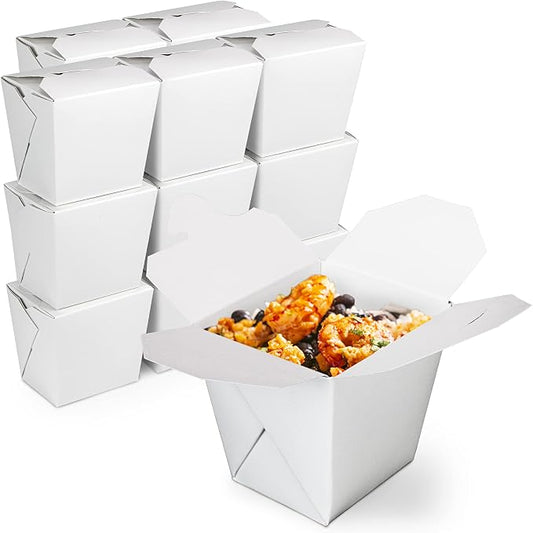 Fit Meal Prep [450 Pack 16 oz 4 x 3 Rectangle Paper Take Out Food Containers, Plain White Half Quart Chinese Asian To Go Boxes