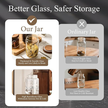 Glass Jars with Airtight Wood Lids - 34 OZ Kitchen Pantry Storage Containers, Decorative Canister for Fusilli, Spaghetti, Pasta, Sugar, Coffee Beans, Cereal, Oats, Candy, Cookie, Tea, Nuts, Set of 2