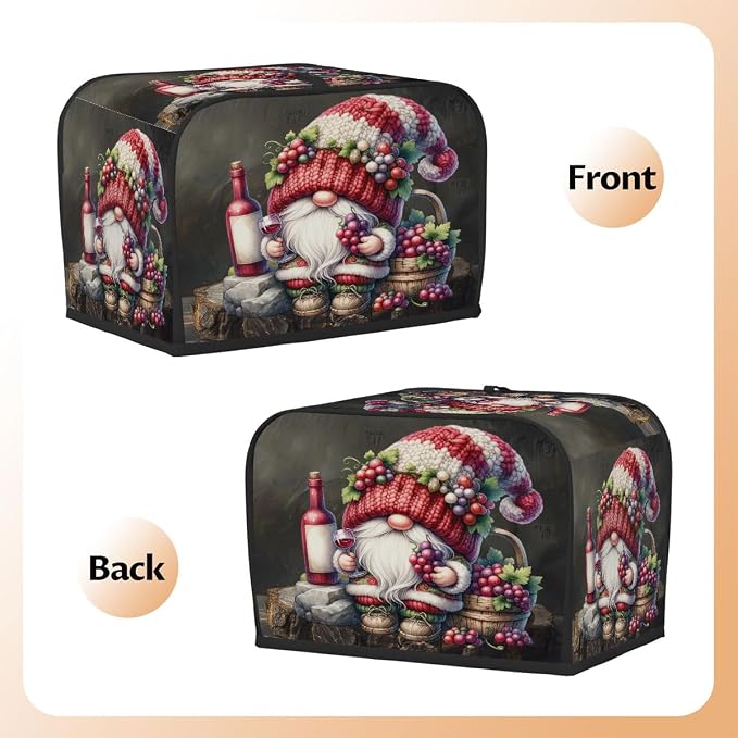 Toaster Cover 2 Slice Wide Slot Cute Gnome WineBread Toaster Oven Dustproof Cover Small Appliance Kitchen Covers Dust and Fingerprint Protection for Women Gift 2 Slice