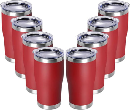DOMICARE 20oz Tumbler with Lid Stainless Steel Tumblers Bulk, Double Wall Vacuum Insulated Coffee Travel Mug Powder Coated Tumbler,8 Count (Pack of 1) Red