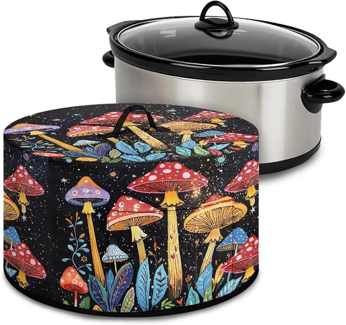 Magic Mushrooms Slow Cooker Cover Protection Crock for Pot Dust Cover Fits for Most 6-8 Quart Small Kitchen Appliance Vibrant Decor with Top Handle