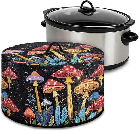 Magic Mushrooms Slow Cooker Cover Protection Crock for Pot Dust Cover Fits for Most 6-8 Quart Small Kitchen Appliance Vibrant Decor with Top Handle