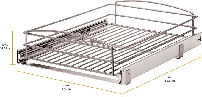 Knape & Vogt RS-MUB-14-FN 5 in. H x 15 in. W x 20 in. D Multi-Use Basket Silver Pull Out Cabinet Organizer, Frosted Nickel