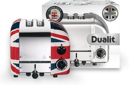 Dualit Classic 2 Slice NewGen Toaster - Limited Edition - Stainless Steel - Hand Built in the UK - Replaceable ProHeat Elements - 120V - Defrost Bread - Mechanical Timer - Union Jack Classic Toaster