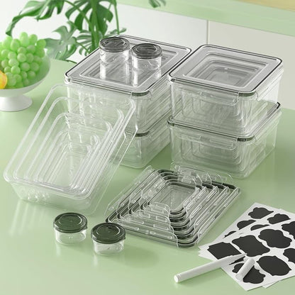 KEMETHY 54-Piece Food Storage Containers with Lids(27 Containers & 27 Lids), Plastic Food Containers for Pantry & Kitchen Storage and Organization, BPA-Free, Leak Proof, Reusable with Labels & Pen