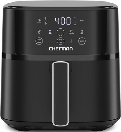 Chefman Air Fryer – 6 QT Compact Airfryer for Quick & Easy Meals in Minutes, Features Hi-Fry Technology for Extra Crisp, Touchscreen Controls with 4 Presets, Nonstick & Dishwasher Safe Basket - Black