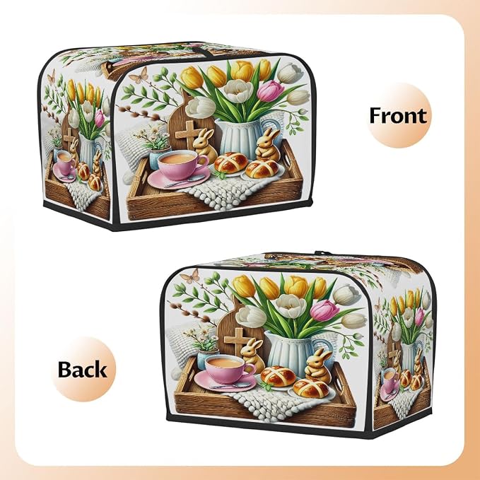 Toaster Cover 4 Slice Wide Slot Easter BunnyBread Toaster Oven Dustproof Cover Small Appliance Kitchen Covers Dust and Fingerprint Protection for Women Gift 4 Slice