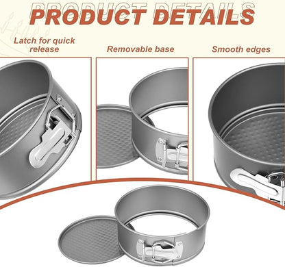 Funnymoom 4 Pcs 6 Inch Non Stick Springform Pan with Removable Bottom Carbon Steel Round Springform Cheesecake Pan with Stainless Steel Spring Buckles for Baking Kitchens Restaurant(Gray)
