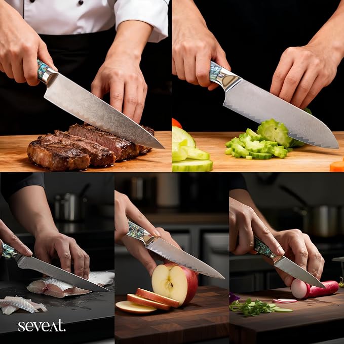 Damascus Kitchen Knife Set | 67-Layer Damascus Steel | Professional Chef Knives Set | Ergonomic Blue Shell Handle | Gift Box Included (Blue-2, 5-Piece Set)