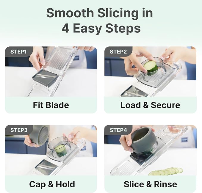ZKIRON Mandoline Slicer for Kitchen - 6-in-1 Multifunctional Vegetable Cutter with Transparent Body & Safe Hand Guard, Compact Stainless Steel Food Slicer for Salad, Potato, Onion