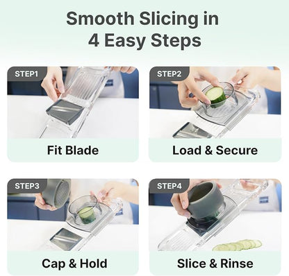 ZKIRON Mandoline Slicer for Kitchen - 6-in-1 Multifunctional Vegetable Cutter with Transparent Body & Safe Hand Guard, Compact Stainless Steel Food Slicer for Salad, Potato, Onion