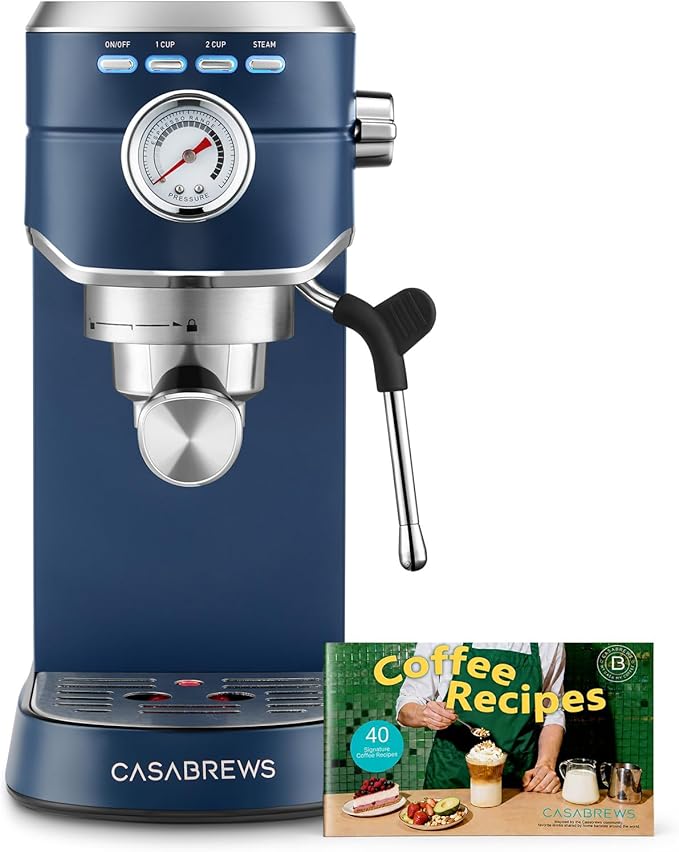 CASABREWS CM5418 Espresso Machine 20 Bar, Compact Espresso Maker with Steam Milk Frother, Stainless Steel Coffee Machine with 34oz Removable Water Tank for Cappuccino Latte, Sapphire Blue