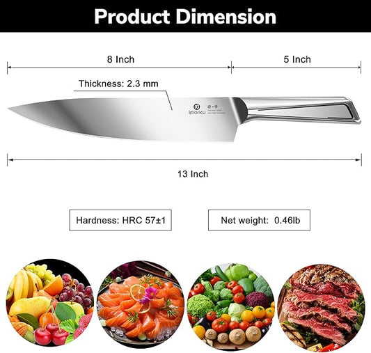 imarku Chef Knife 8 Inch, Ultra Sharp Stainless Steel Kitchen Knife with Ergonomic Handle, Professional Cooking Knife for Meat, Vegetables & Fruits, Rust Resistant Chef’s Knife with Gift Box