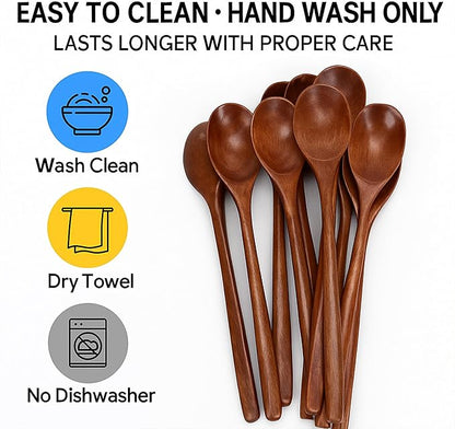 Wooden Spoons for Eating Mixing Stirring, 24 Pieces Long Handle Wooden Spoon, 9 Inch Wood Soup Spoons with Japanese Style Kitchen Utensil