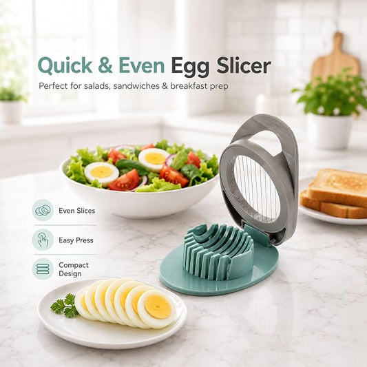 Egg Slicer for Boiled Eggs Strawberry Cutter with Stainless Steel Wire （Green）