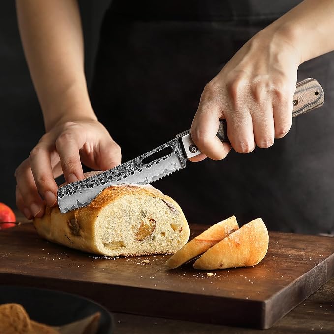 SENBON Forged 440A Stainless Steel Folding Bread Knife Colorful Wood Handle Camping Outdoor Portable Sawtooth Knife Pastry Knife