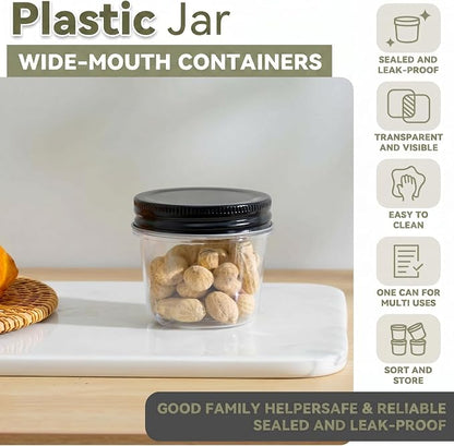 novelinks 4 oz Small Plastic Jars with Lids, 40 Pack Mini Plastic Mason Jars with Lids 4oz, Craft Storage Containers & Canning Jars & Small Spice Jars for Kitchen Organization (40 Pack,Black)