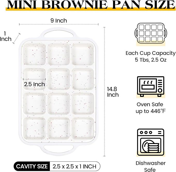1 Pc Brownie Pan with Dividers Silicone Nonstick Mini Individual 12 Cup Square Muffin Cupcake Pans with Metal Frame(Cream)
