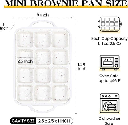1 Pc Brownie Pan with Dividers Silicone Nonstick Mini Individual 12 Cup Square Muffin Cupcake Pans with Metal Frame(Cream)