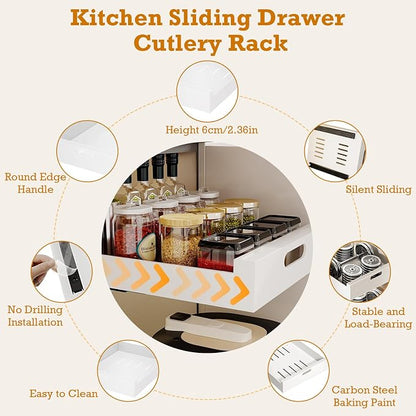 Buachois Pull Out Cabinet Organizer,1 PC Multifunctional 16.9Deep Pull Out Drawers for Cabinets Carbon Steel Slide Out Drawers for Kitchen Bathroom Cabinet Organizer Pantry