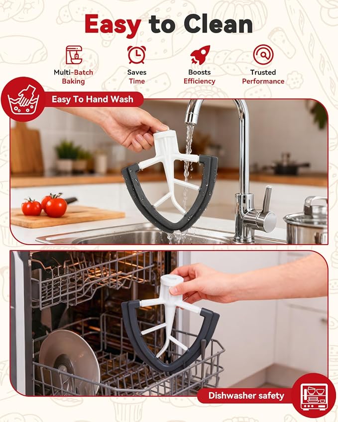 Flex Edge Beater Paddle for KitchenAid 4.5-5QT Tilt-Head Stand Mixer Silicone Bowl Scraper Replacement Part,Dishwasher Safe for Kitchen Aid Accessories And Attachments Mixers Accessory,Black