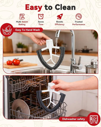 Flex Edge Beater Paddle for KitchenAid 4.5-5QT Tilt-Head Stand Mixer Silicone Bowl Scraper Replacement Part,Dishwasher Safe for Kitchen Aid Accessories And Attachments Mixers Accessory,Black