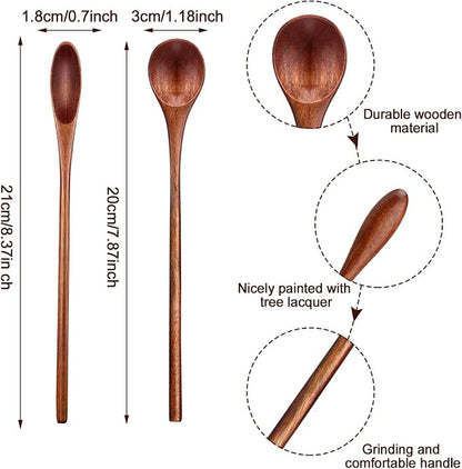 Patelai 6 Pieces Wooden Coffee Spoons Long Handle Mixing Wooden Spoon Handmade Stirring Teaspoon for Kitchen Stirring