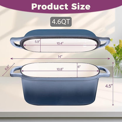 4.6-Quart Oval Dutch Oven for Bread Baking, 2 in 1 Enameled Cast Iron Bread Pan with Lid, Sourdough Baking Pan for a Crispy Crust, Seasalt