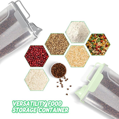 LEAWALK 5-7Lbs Dog Cat Food Storage Container with Upgraded Large Nozzle BPA-free, 4 Snap Seals Plastic Pet Food Storage Containers with Handles (Light Green+Light Gray, 5L-2pack)