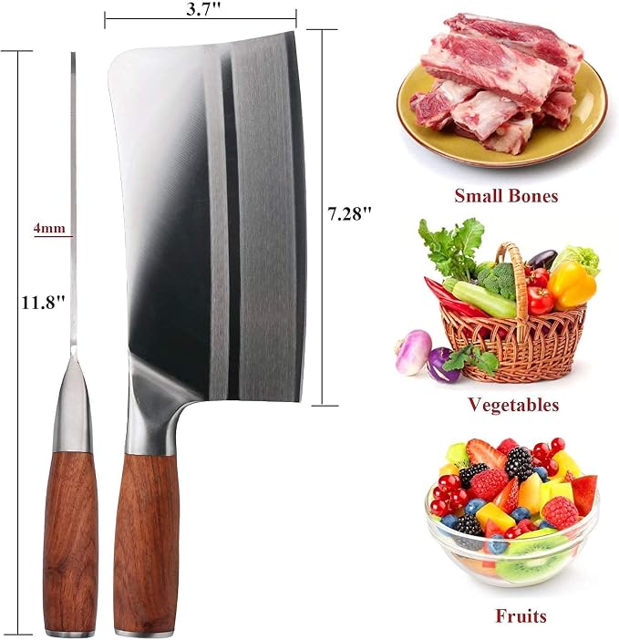 Kitory Chinese Chef Knife 7 Inch, Ultra Sharp German Steel Cleaver Knife with Ergonomic Pearwood Handle, Heavy Duty Bone Chopping Knife for Meat, Vegetables & Daily Kitchen Use
