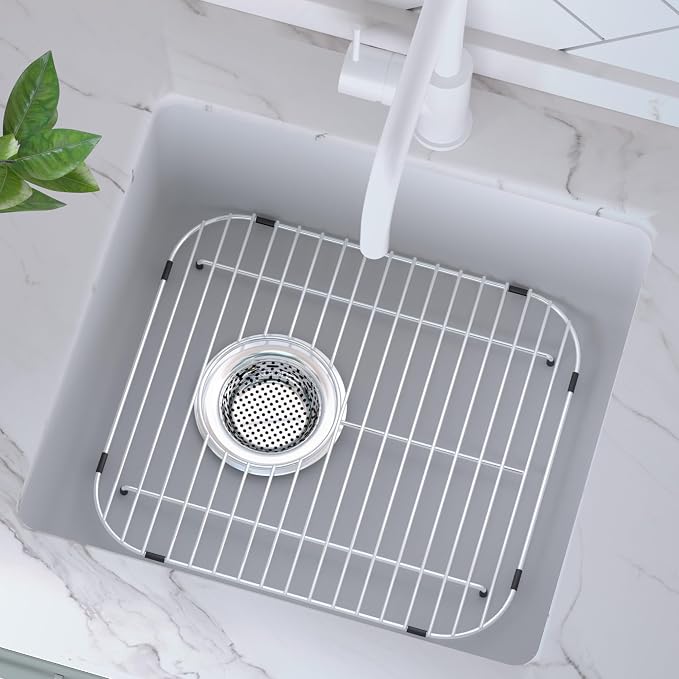Sink Bottom Grid Kitchen Universal Sink Grate, 304 Stainless Steel Sink Rack Protector with Rear Drain 13.2" X 11.6"