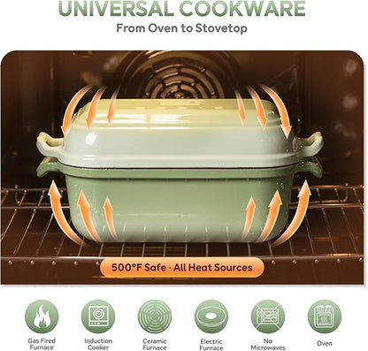 Enameled Cast Iron Dutch Oven Pot with Lid, Dutch Oven for Sourdough Bread Baking, 10×6 Bread Loaf Pans with Lid for Homemade Bread, Cake, Meatloaf, Oven & Induction Safe (Green, 3.84 QT)
