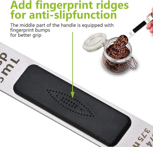 Stainless Steel Magnetic Measuring Spoons Set, Heavy Duty Metal Kitchen Gadgets for Baking & Cooking, Fits in Most Kitchen Spice Jars, Set of 4 with Leveler (Black)