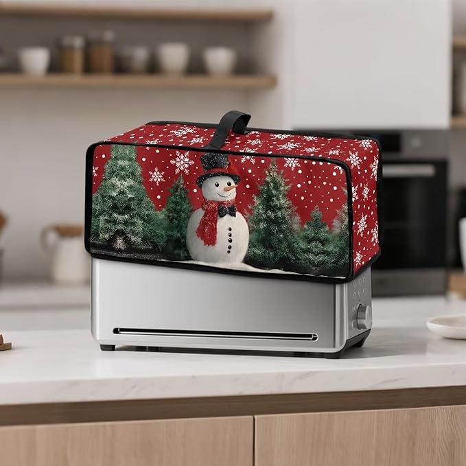 Christmas Snowman Toaster Cover 2 Slice Red Xmas Party Slim 2 Slice Toaster Cover Easy to Fold and Carry, Heat-Resistant Dustproof Kitchen Appliance Protector