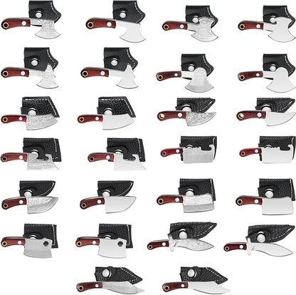 Sureio 26 Pcs Mini Knife Set Damascus Pattern Chef Knife Tiny Pocket Cleaver Keychain Small Stainless Steel Cutters with Sheath for Package Opener, Box Cutter, Letter Opener, Gag Gift for Men